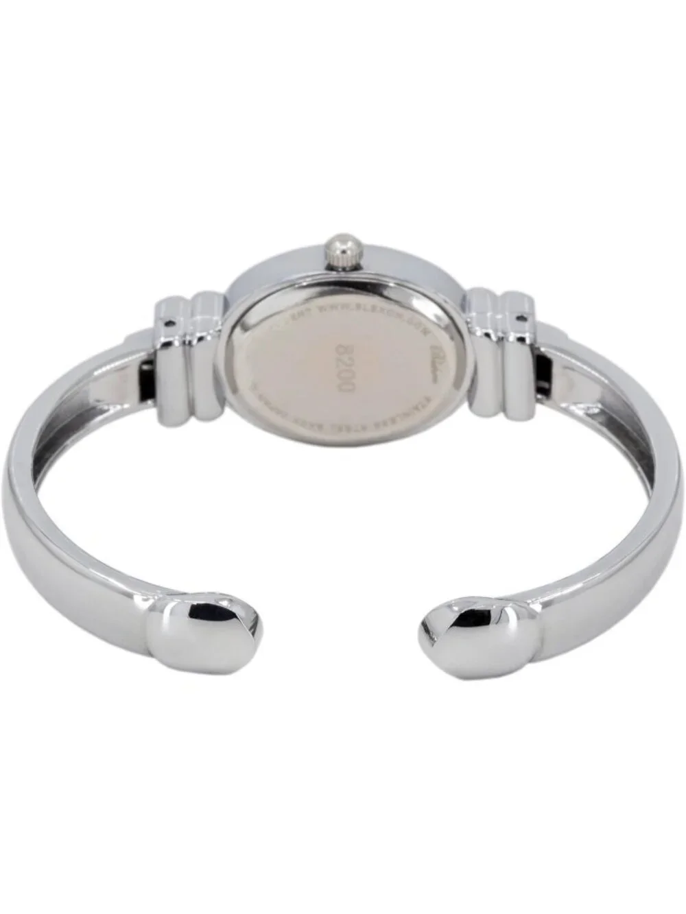 Womens Silver Analog Quartz Elegant Pearl Dial Sophisticated Cuff Bracelet Watch